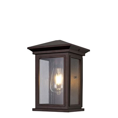 Beatrix Flush Wall Lamp, 1 x E27, IP54, Antique Bronze/Clear Seeded Glass, 2yrs Warranty / VL08795