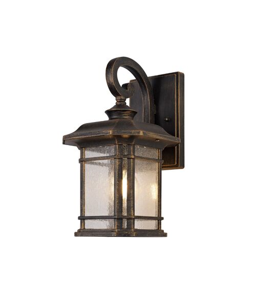 Aurelia Small Wall Lamp, 1 x E27, Brushed Black Gold/Seeded Glass, IP54, 2yrs Warranty / VL08813
