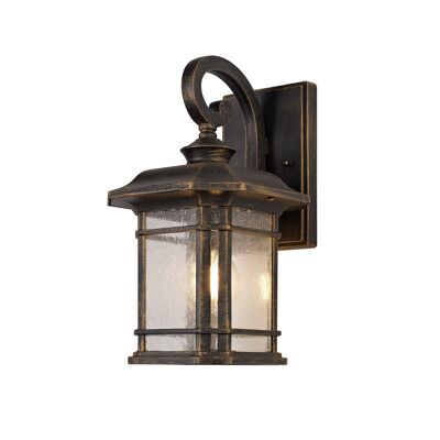 Lampada da parete piccola Aurelia, 1 x E27, oro nero spazzolato/vetro seminato, IP54, 2 anni di garanzia / VL08813