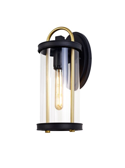 Freya Large Wall Lamp, 1 x E27, Black & Gold/Clear Glass, IP54, 2yrs Warranty / VL08817