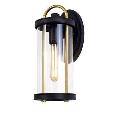 Lámpara de pared grande Freya, 1 x E27, negro y dorado/vidrio transparente, IP54, 2 años de garantía / VL08817
