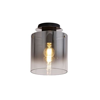 Kira Round Ceiling Flush, 1 Light Flush Fitting E27, Black/Smoke Fade Glass / VL08826