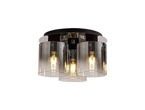 Kira Round Ceiling Flush, 3 Light Flush Fitting, Black/Smoke Fade Glass / VL08827