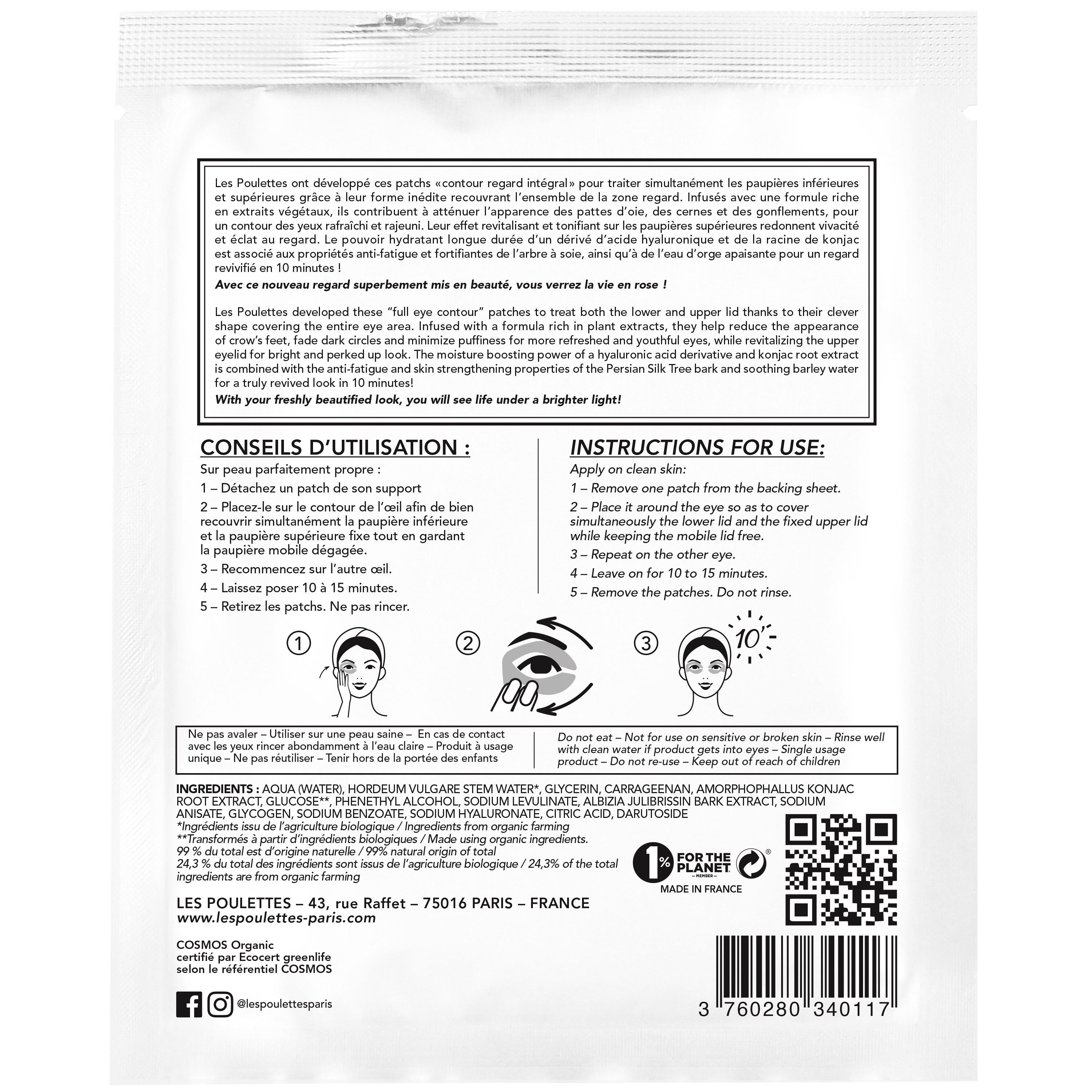 Patchs Yeux en Hydrogel - rides poches cernes fatigue - certifié Bio Cosmos Organic - Ecocert