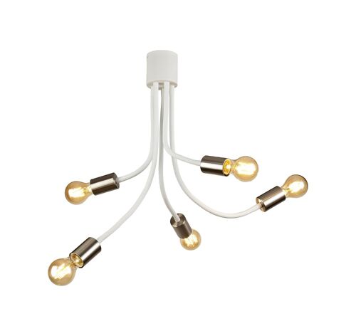 Garza Flexible Ceiling 5 Light E27 Satin White/Satin Nickel / VL08887