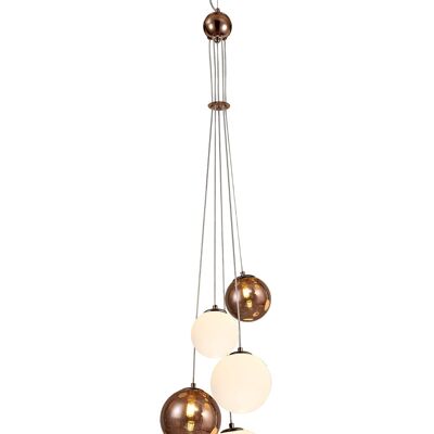 Rosalie Pendelleuchte, 5 x G9, Antikkupfer/Opal & Kupferglas / VL08900