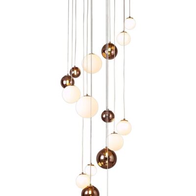 Rosalie Pendelleuchte, 16 x G9, Antikkupfer/Opal & Kupferglas / VL08901