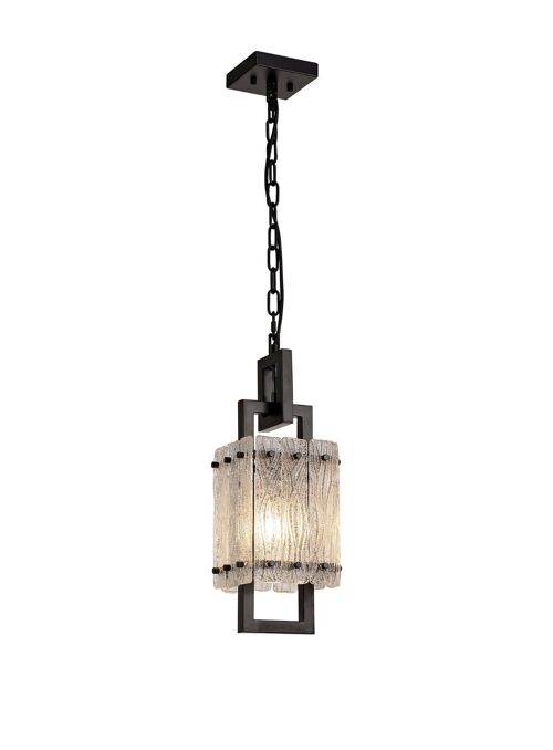 Grace Small Square Pendant, 1 Light E27, Matt Black/Crystal Sand Glass / VL08917