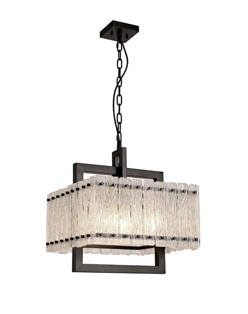 Grace Large Square Pendant, 5 Light E27, Matt Black/Crystal Sand Glass / VL08918