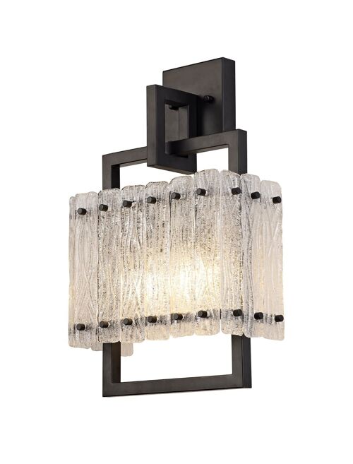 Grace Wall Lamp, 2 Light E27, Matt Black/Crystal Sand Glass / VL08921