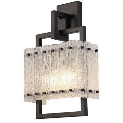 Grace Wall Lamp, 2 Light E27, Matt Black/Crystal Sand Glass / VL08921