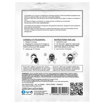 Masque Anti-Fatigue visage tissu -coton organique- Coup d'Éclat certifié Bio Cosmos Organic -  Ecocert 7