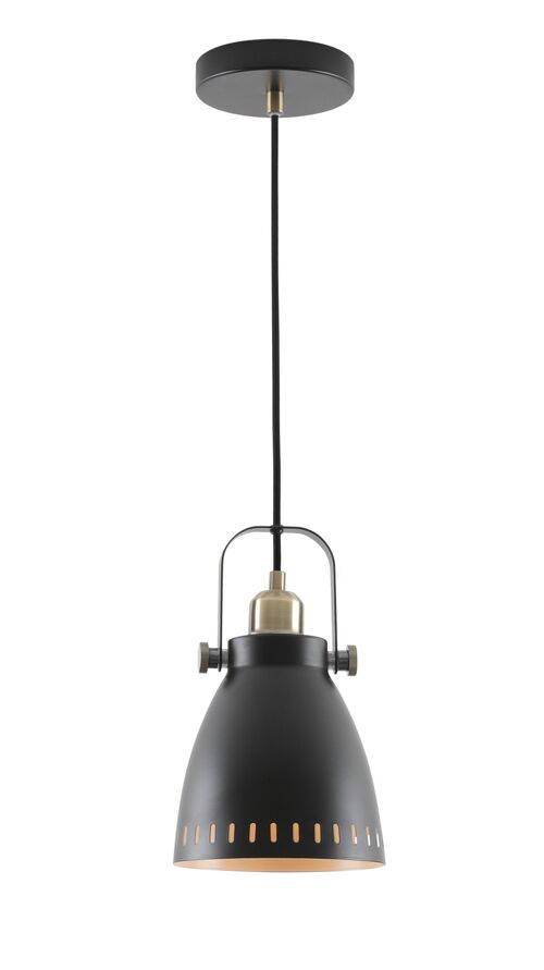 Perry Small Pendant, 1 x E27, Matt Black/Antique Brass/Khaki / VL08960