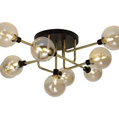 Viktoria Flush Ceiling, 9 Light G9, Matt Black/Antique Brass/Cognac Glass / VL08965