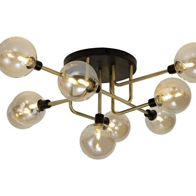 Viktoria Flush Ceiling, 9 Light G9, Matt Black/Antique Brass/Cognac Glass / VL08965