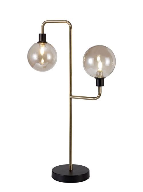 Viktoria Table Lamp, 2 Light G9, Matt Black/Antique Brass/Cognac Glass / VL08968