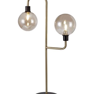 Lampe de table Viktoria, 2 ampoules G9, noir mat/laiton antique/verre cognac / VL08968