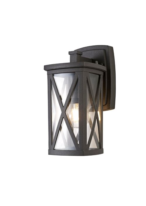 Arla Down Criss Cross Wall Lamp, 1 x E27, IP54, Anthracite/Clear Glass, 2yrs Warranty / VL09016