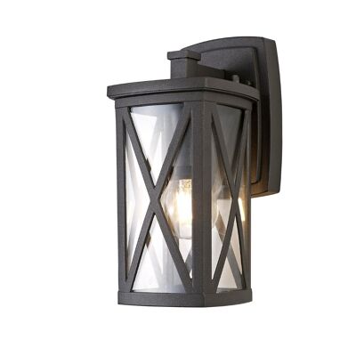 Arla Down Criss Cross Wall Lamp, 1 x E27, IP54, Anthracite/Clear Glass, 2yrs Warranty / VL09016