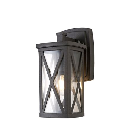 Arla Down Criss Cross Wall Lamp, 1 x E27, IP54, Anthracite/Clear Glass, 2yrs Warranty / VL09016