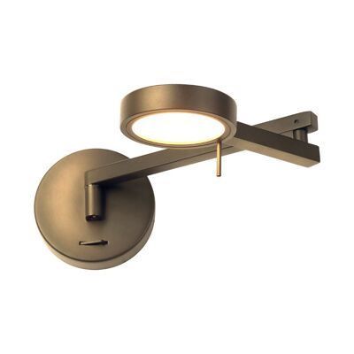 Hazel Switched Adjustable Swing Arm Wall Lamp / Reader, 1 x 8W LED, 3000K, Antique Brass, 3yrs Warranty / VL09037