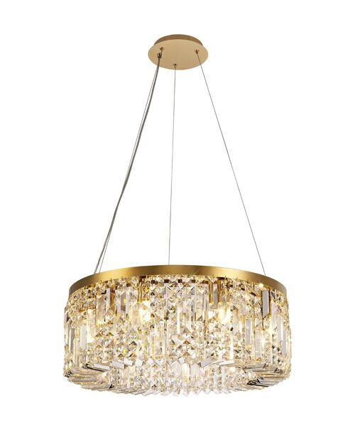 Dottie 60cm Round Pendant Chandelier, 8 Light E14, Gold/Crystal / VL09050