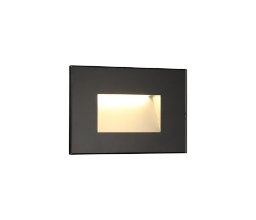 Cobalt Recessed Rectangle Glass Fronted Wall Lamp, 1 x 3.3W LED, 3000K, 145lm, IP65, Black, 3yrs Warranty / VL09062