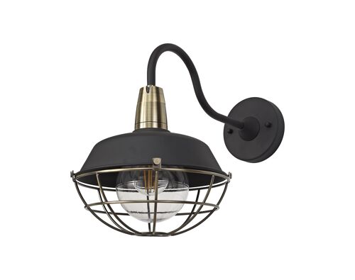 Nife Wall Lamp, 1 Light E27, IP65, Matt Black/Antique Brass, 2yrs Warranty / VL09080