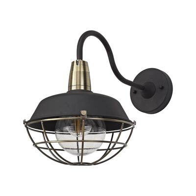 Nife Wall Lamp, 1 Light E27, IP65, Matt Black/Antique Brass, 2yrs Warranty / VL09080