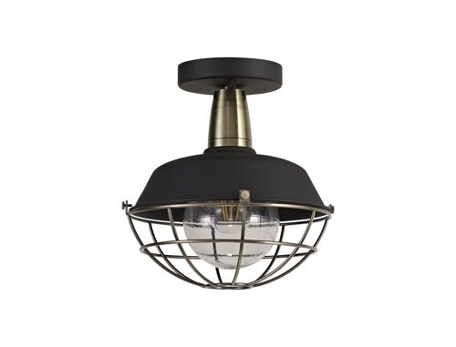 Nife Semi-Flush Ceiling, 1 Light E27, IP65, Matt Black/Antique Brass, 2yrs Warranty / VL09082