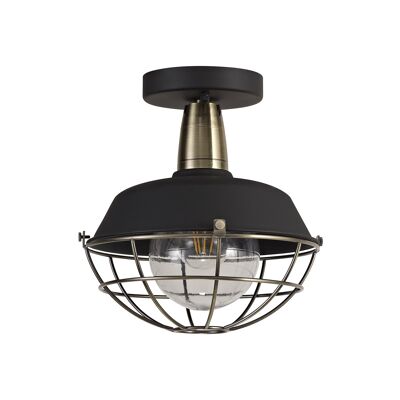 Nife Semi-Flush Ceiling, 1 Light E27, IP65, Matt Black/Antique Brass, 2yrs Warranty / VL09082