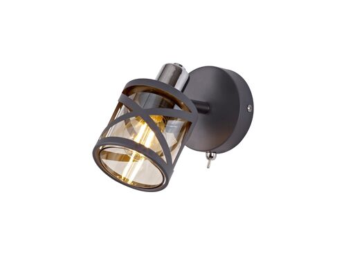 Polly 1 Light Switched Spotlight E14, Matt Grey/Polished Chrome/Cognac / VL09345