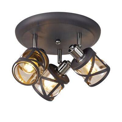 Polly 3 Light Round Spotlight E14, Matt Grey/Polished Chrome/Cognac / VL09346