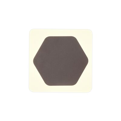 Applique Murale à Base Magnétique Emma, 12W LED 3000K 498lm, 15cm Horizontal Hexagonal 19cm Centre Carré, Café/Acrylique Givré Diffuseur/ VLK01673