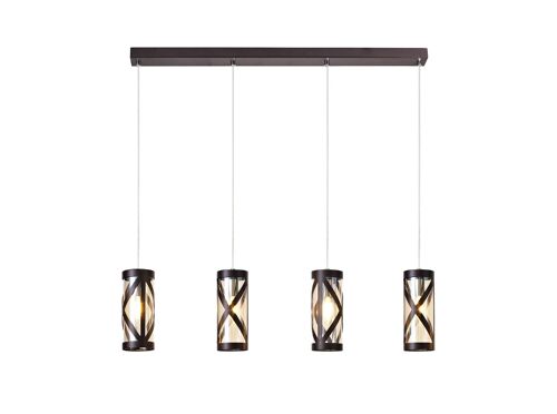 Polly 4 Light Bar Linear Pendant E14, Oiled Bronze/Polished Chrome/Amber / VL09381