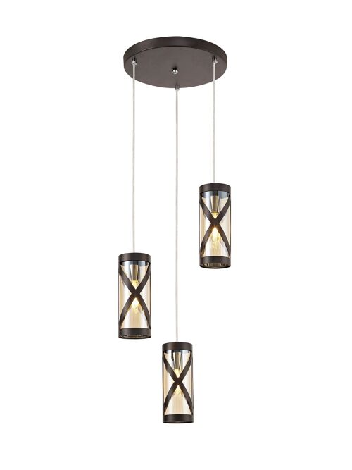 Polly 3 Light Round Pendant E14, Oiled Bronze/Polished Chrome/Amber / VL09382
