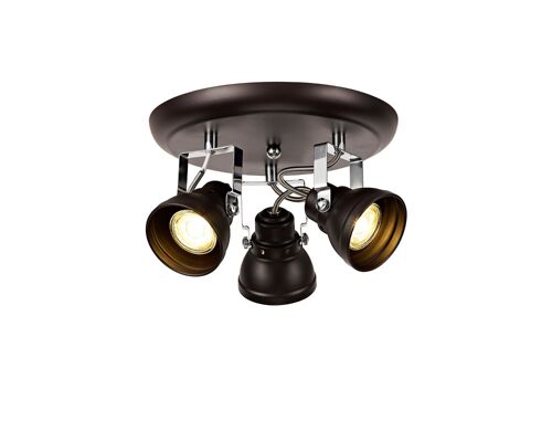 Doyle Adjustable Round Spotlight, 3 x GU10 (Max 10W LED), Oiled Bronze/Polished Chrome / VL09385