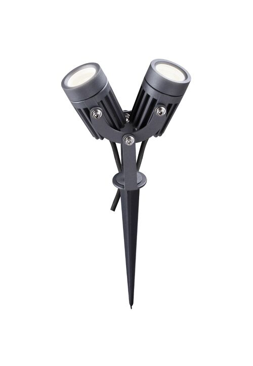 Penelope Twin Spike/Wall Light, 2 x 3W LED, 3000K, 420lm, 30 Degree, IP65, Grey/Black, c/w 2m Cable, 3yrs Warranty / VL09412