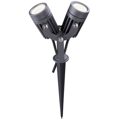 Penelope Twin Spike/Applique murale, 2 x LED 3W, 3000K, 420lm, 30 degrés, IP65, Gris/Noir, avec câble de 2m, Garantie 3 ans / VL09412