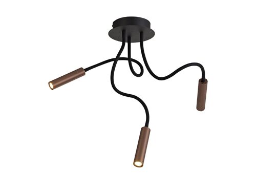 Lacey Ceiling, 3 Light Adjustable Arms, 3 x 5W LED Dimmable, 3000K, 930lm, Black/Satin Copper, 3yrs Warranty / VL09415