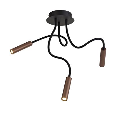 Lacey Ceiling, 3 Light Adjustable Arms, 3 x 5W LED Dimmable, 3000K, 930lm, Black/Satin Copper, 3yrs Warranty / VL09415