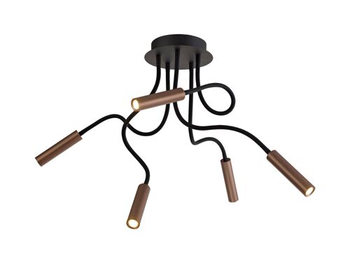 Lacey Ceiling, 5 Light Adjustable Arms, 5 x 5W LED Dimmable, 3000K, 1550lm, Black/Satin Copper, 3yrs Warranty / VL09416