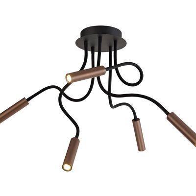 Lacey Ceiling, 5 Light Adjustable Arms, 5 x 5W LED Dimmable, 3000K, 1550lm, Black/Satin Copper, 3yrs Warranty / VL09416