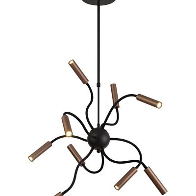 Lámpara colgante Lacey Sputnik, 9 brazos ajustables, 9 LED de 4 W regulables, 3000 K, 2250 lm, negro/cobre satinado, 3 años de garantía / VL09417