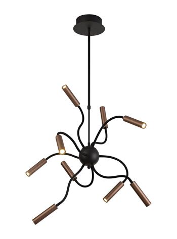 Suspension Lacey Sputnik, 9 bras réglables, 9 LED 4W à intensité variable, 3000K, 2250lm, noir/cuivre satiné, 3 ans de garantie / VL09417 1