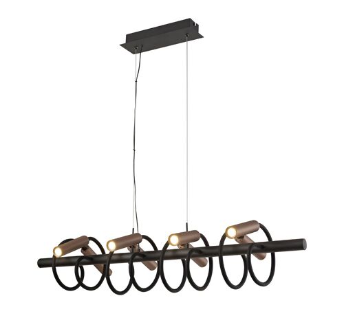 Lacey Linear Pendant, 8 Light Adjustable Arms, 8 x 4W LED Dimmable, 3000K, 2000lm, Black/Satin Copper, 3yrs Warranty / VL09418