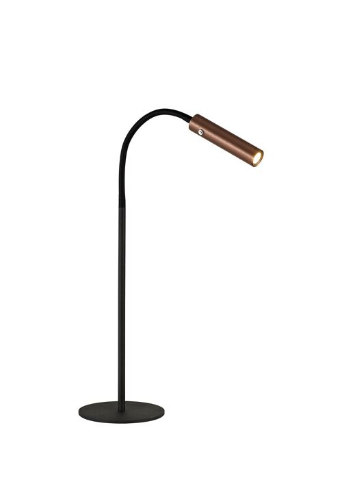 Lacey Table Lamp, 1 Light Adjustable Switched, 1 x 7W LED, 3000K, 436lm, Black/Satin Copper, 3yrs Warranty / VL09420
