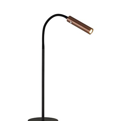 Lámpara de mesa Lacey, 1 luz ajustable conmutada, 1 LED de 7 W, 3000 K, 436 lm, negro/cobre satinado, 3 años de garantía / VL09420