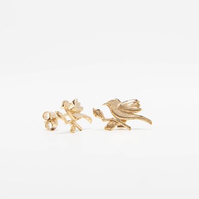 Boucles d'oreilles clous oiseaux Frida Kahlo dorées