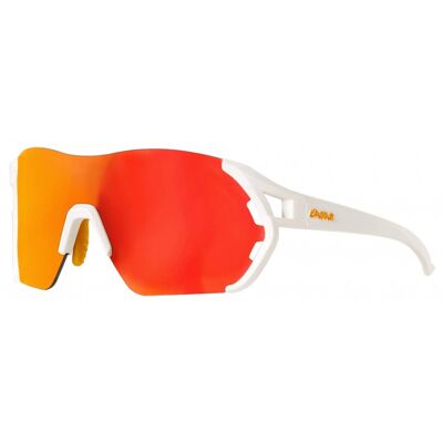 Fahrradsonnenbrille Veleta EASSUN, CAT 2 Solar und rotes REVO-Objektiv, verstellbar, weißer Rahmen